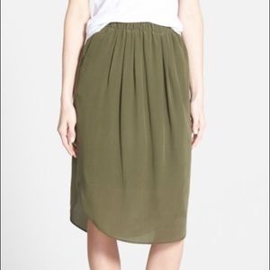 Madewell “Rizer” Midi Silk Skirt Olive Green